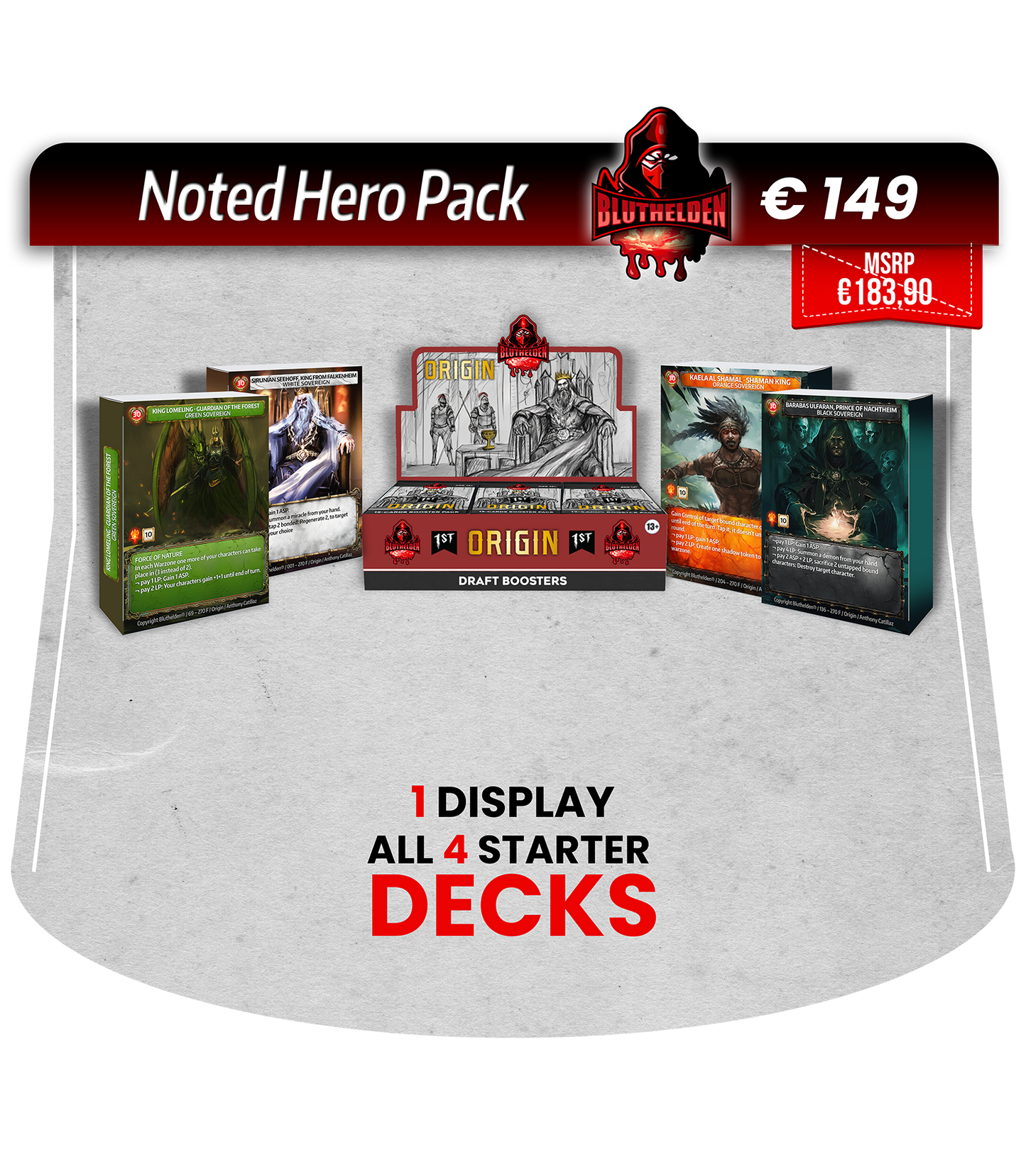 Bluthelden Noted Hero Pack – 1 Display and all 4 Starter Decks