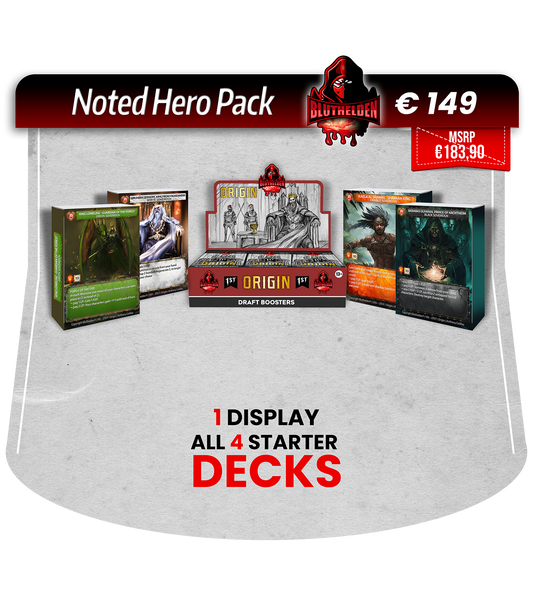 Bluthelden Noted Hero Pack – 1 Display and all 4 Starter Decks